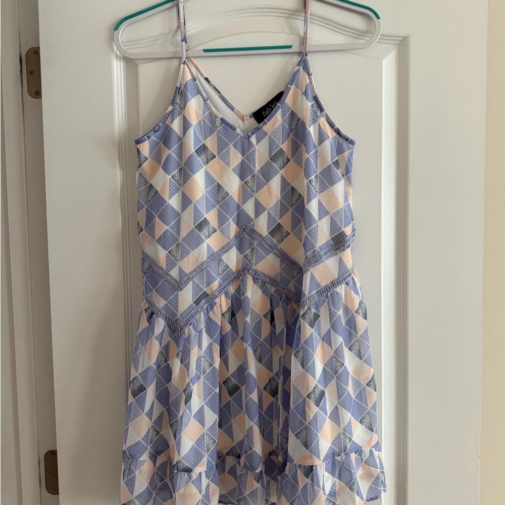 fab'rik Blue and Cream Geometric Mini Dress